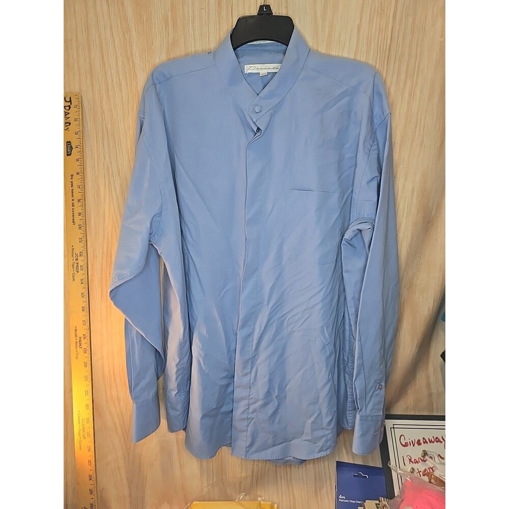 Damante Couture Mens Long Sleeve Dress Shirt Size XL  BLUE Mandarin Collar